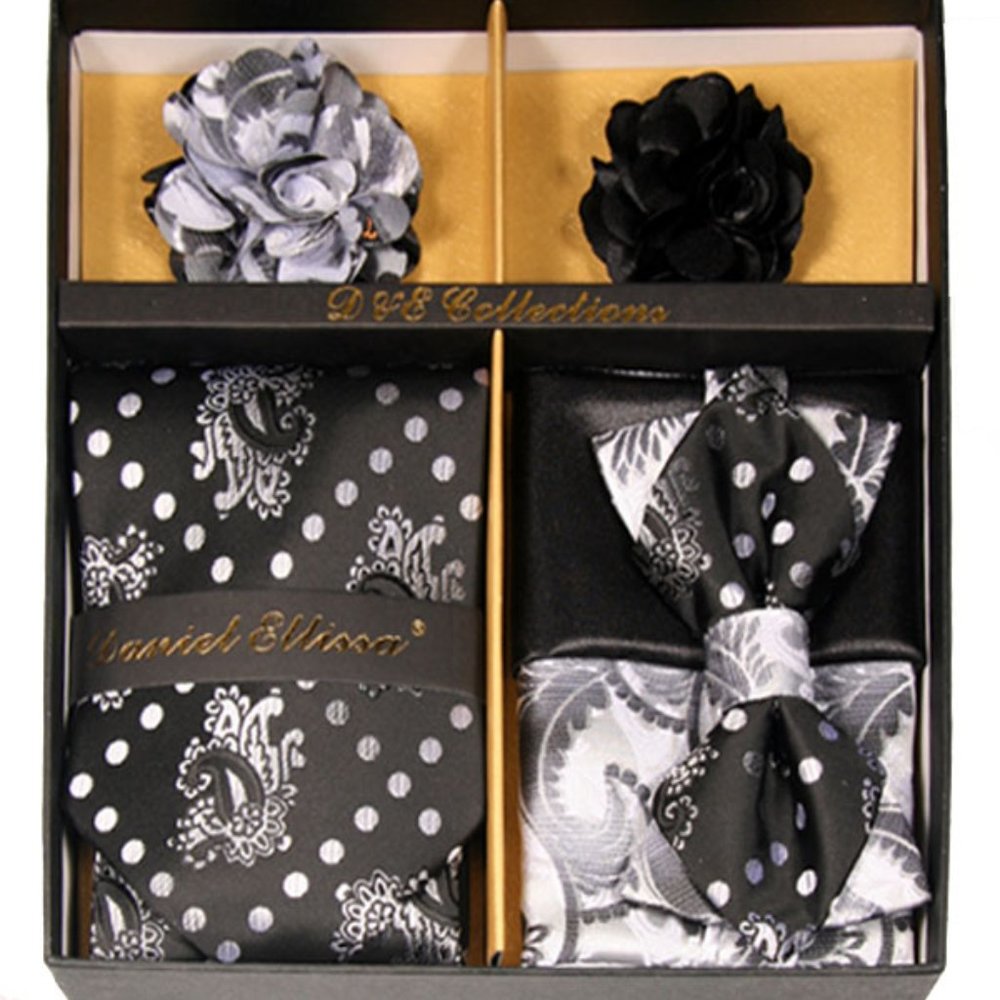 Daniel Ellissa Black Silver Bow & Neck Tie 6 Set